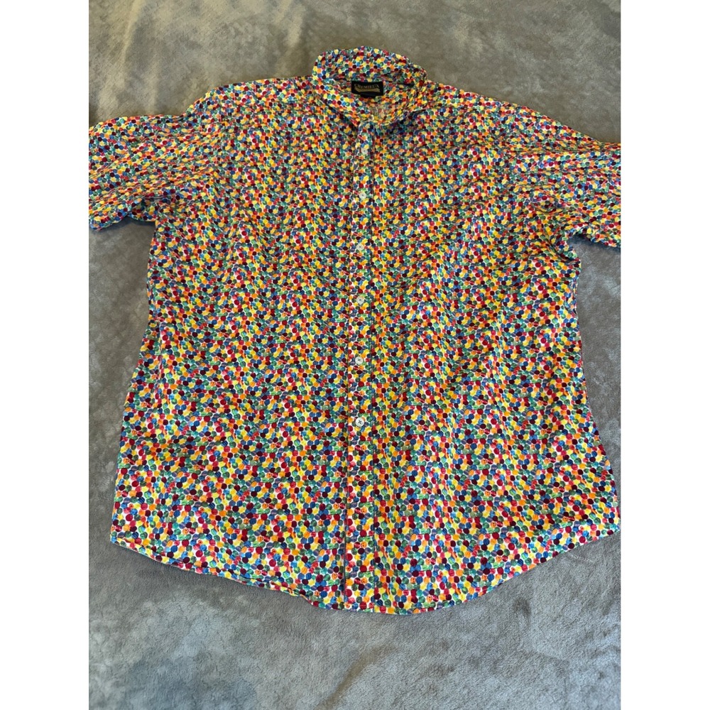 Cremieux Mens XXL Multi Color Polka Dot Short Sleeve Button‎ Down Shirt Stretch